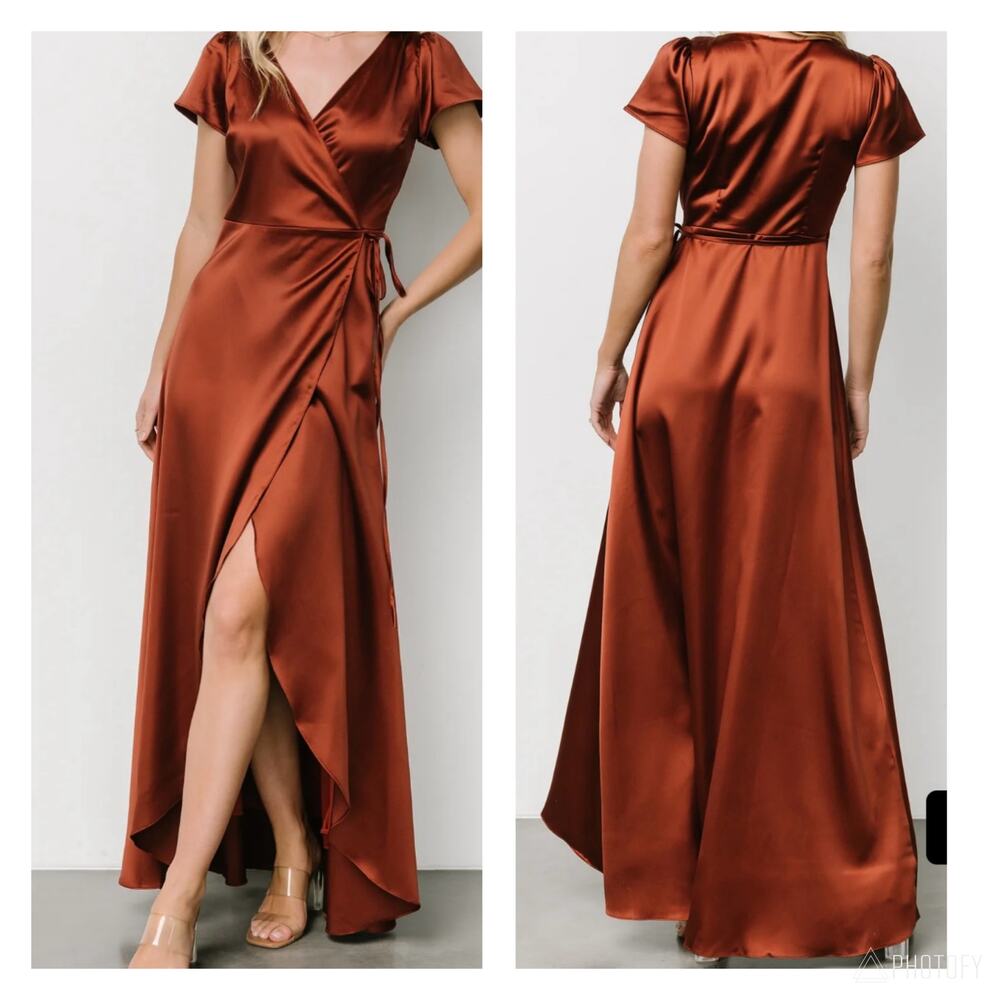BALTIC BORN | Cinnamon Burnt Orange Wrap Dress Krystal Maxi Gown | Size 1X